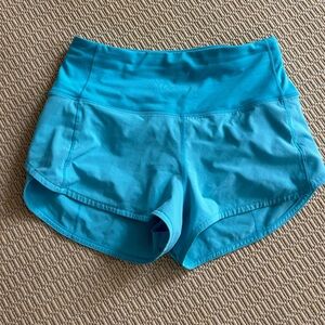 Electric Turquoise women’s Lululemon speed up shorts